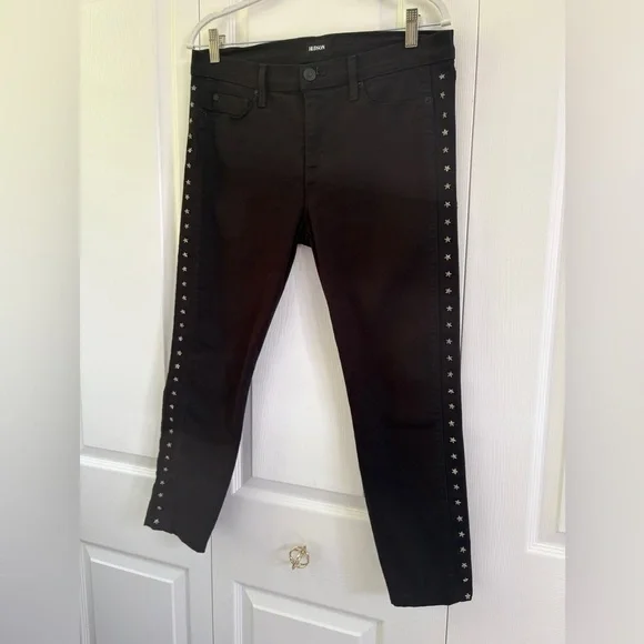 HUDSON Jeans Luna Mid Rise Black Metal Stars Denim Skinny Ankle Sz 29 - Picture 2 of 12